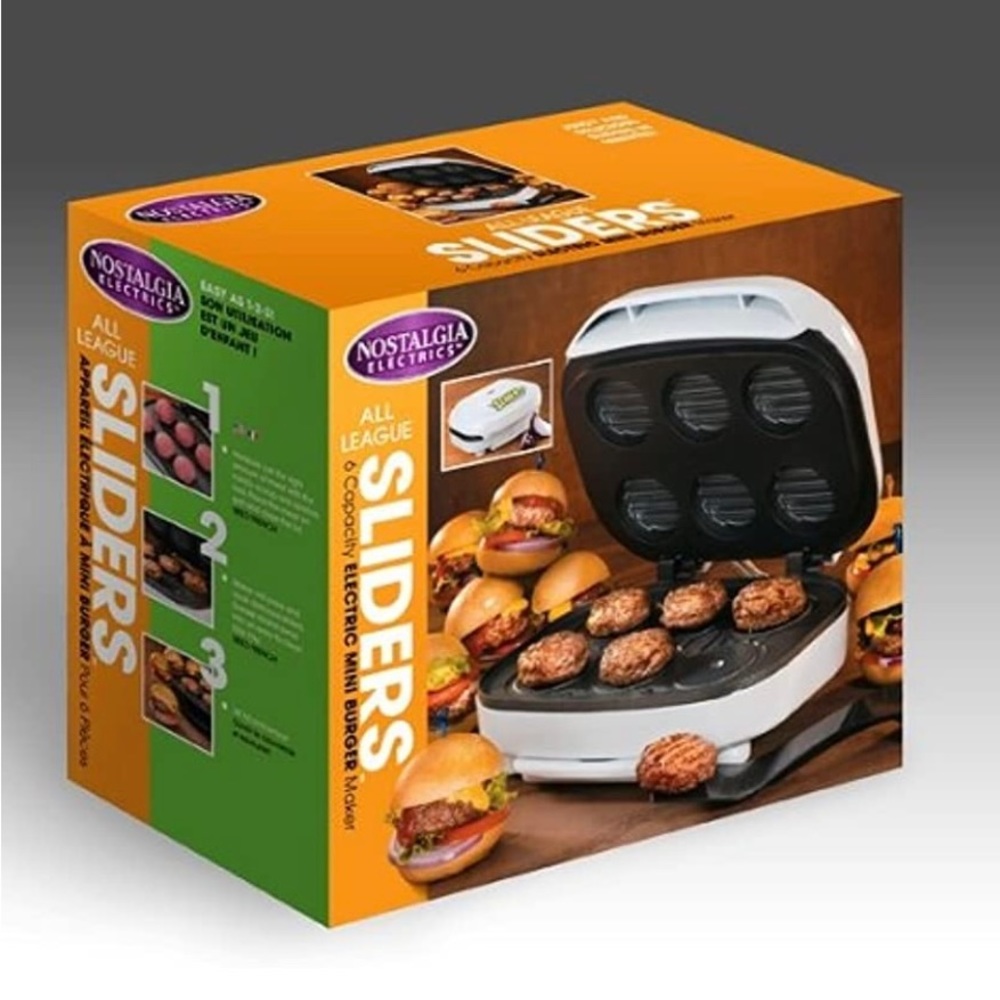 Nostalgia electric all league sliders, mini burger maker .OpenBox New Never Used